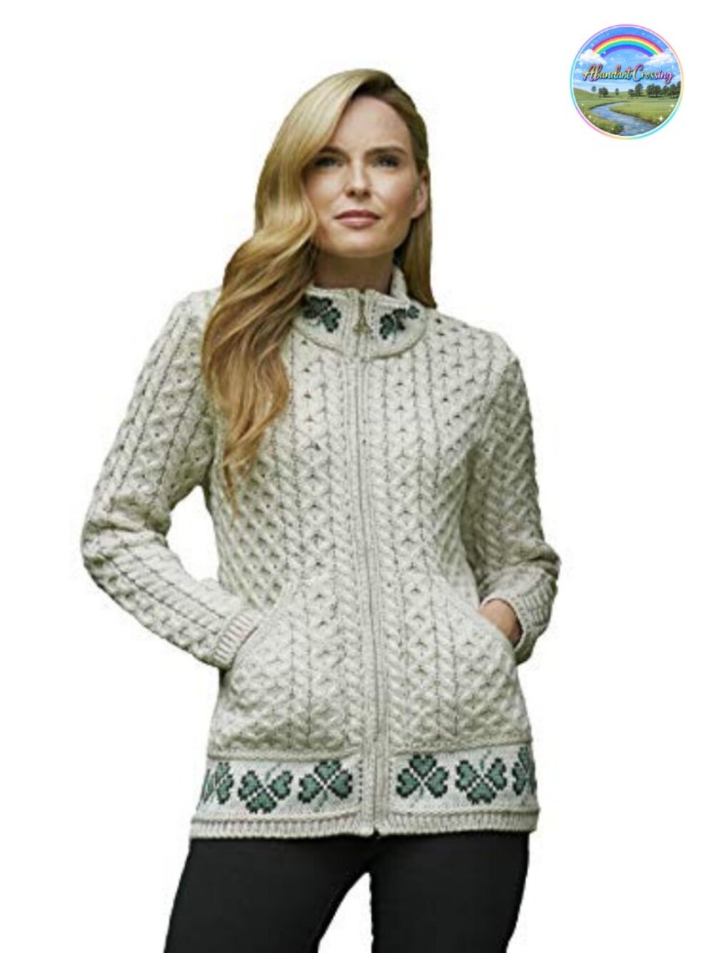 Aran Crafts Merino Wool Cable Knit Zip Cardigan Women's Irish Sweater